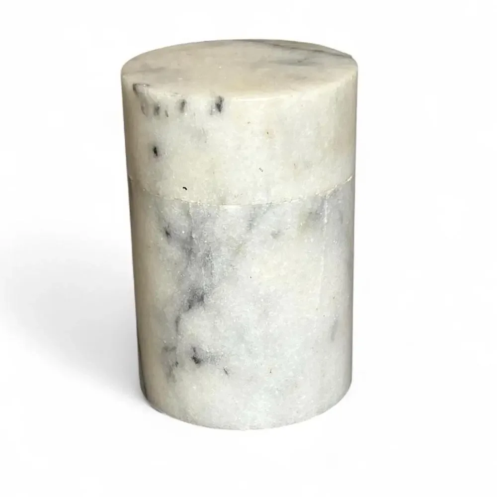 Vintage White Marble Canister Jar with Lid Bathroom Vanity Storage Stone